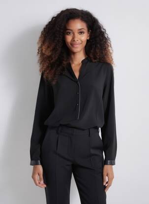 Chemisier coupe droite manches longues noir CHARLISE femme