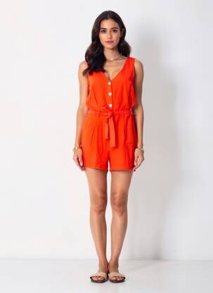 Combishort fermeture boutonnée sur le devant fines bretelles orange VERO MODA femme