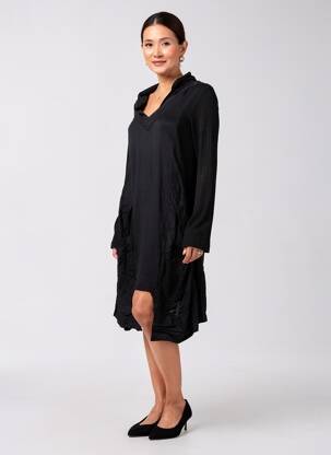 Robe mi-longue manches longues manches longues noir ARELINE femme