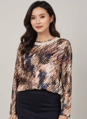 Pull coupe cintrée manches longues marron GEVANA femme
