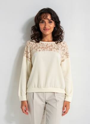 Pull stretch manches longues beige SIGNE NATURE femme