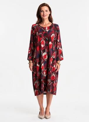 Robe mi-longue manches 3/4 manches 3/4 rouge GRIFFON femme