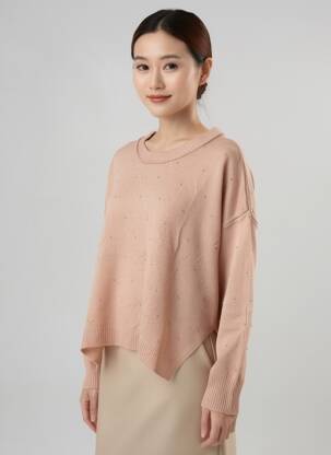 Pull coupe droite manches longues rose AKELA KEY femme