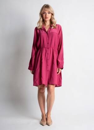 Robe mi-longue tissage crêpe manches longues rose SEE U SOON femme
