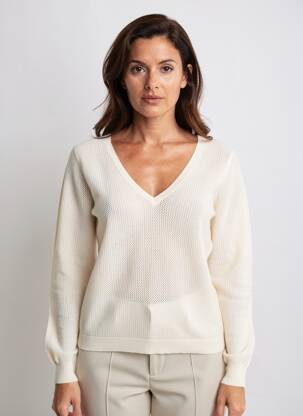 Pull maille ajourée manches longues beige MAJESTIC FILATURES femme