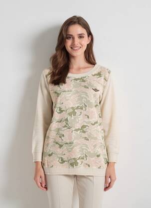 Pull maille ajourée manches longues beige AERONAUTICA femme