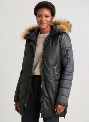 Doudoune manches longues a capuche noir ARELINE femme