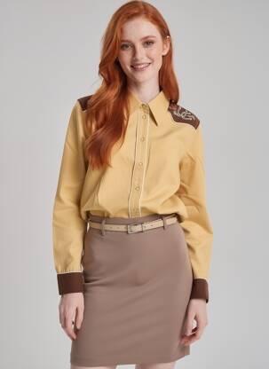 Chemisier coupe cintrée manches longues marron NUDIE JEANS CO femme