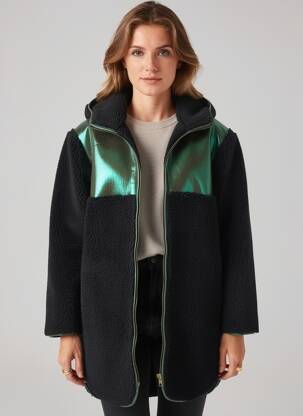 Manteau long coupe droite sans capuche noir WILD femme