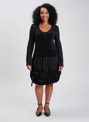 Robe mi-longue manches longues manches longues noir ARELINE femme