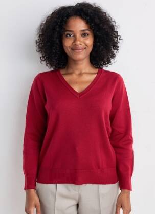 Pull col v manches longues rouge X-MAX femme