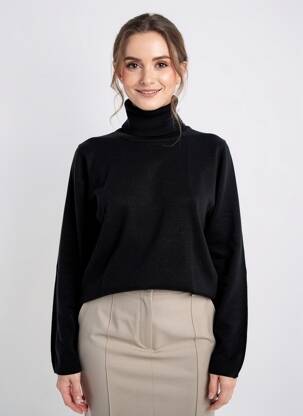 Pull col roulé stretch manches longues noir CASHMERE FEELING femme