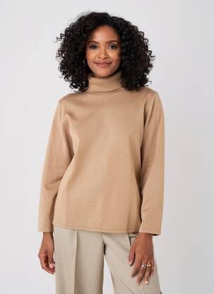 Pull col roulé coupe cintrée manches longues beige MICHA femme