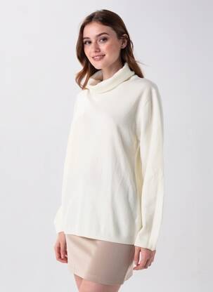 Pull coupe cintrée manches longues beige CASHMERE FEELING femme