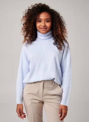 Pull col roulé coupe cintrée manches longues bleu CASHMERE FEELING femme
