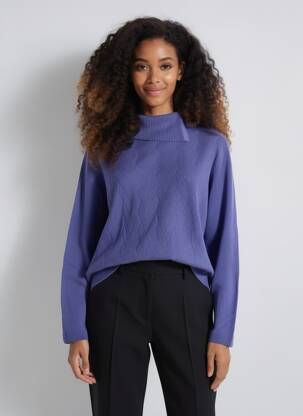 Pull col roulé coupe cintrée manches longues bleu CASHMERE FEELING femme