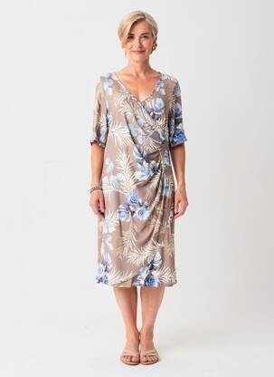 Robe mi-longue manches courtes manches courtes marron FRANK WALDER femme