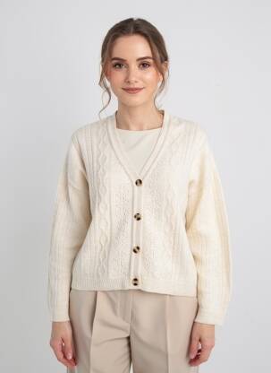 Gilet manches longues resserrée sur le bas beige LOLA ESPELETA femme