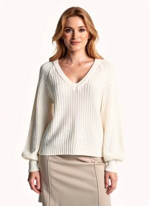 Pull col v manches longues blanc MOLLY BRACKEN femme