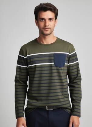 T-shirt coupe cintrée manches longues vert ELLE EST OU LA MER homme