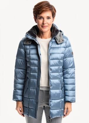 Doudoune manches longues a capuche bleu BARBARA LEBEK femme