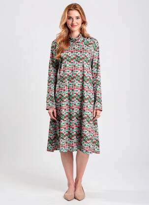 Robe mi-longue imprimé fantaisie manches longues vert TINTA femme