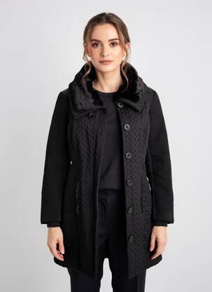 Manteau long coupe cintrée sans capuche noir ARELINE femme