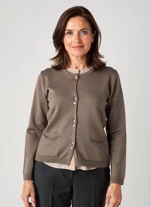 Gilet manches longues col rond marron DUGER femme