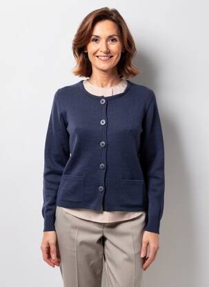Gilet manches longues col rond bleu DUGER femme