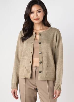 Gilet manches longues col rond marron DUGER femme