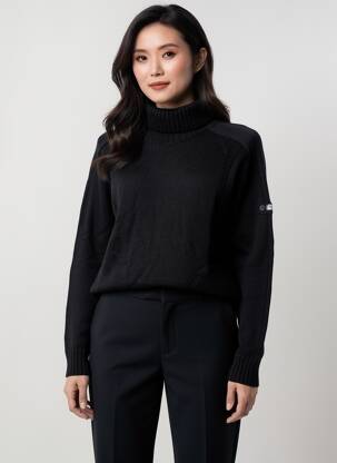 Pull col roulé stretch manches longues noir DUGER femme