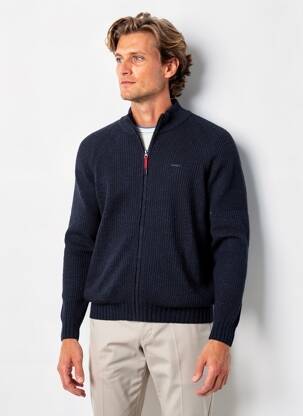 Gilet manches longues tissage chiné bleu NEW ZEALAND AUCKLAND homme