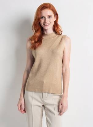 Pull col roulé sans manche sans manche beige B.YOUNG femme