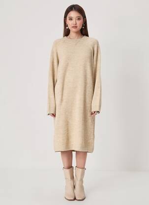 Robe mi-longue manches longues manches longues beige B.YOUNG femme