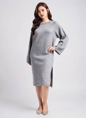 Robe mi-longue manches longues manches longues gris B.YOUNG femme