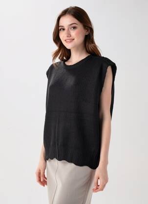 Pull coupe cintrée manches courtes noir ICHI femme