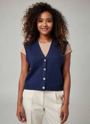 Gilet manches courtes coupe cintrée bleu ICHI femme