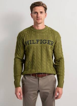 Pull col rond manches longues vert TOMMY HILFIGER homme