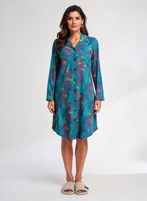 Chemise de nuit manches longues bleu ROSE POMME femme