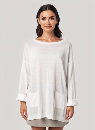 Pull coupe droite manches longues blanc VIRIATO femme