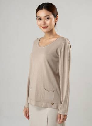 Pull coupe cintrée manches longues beige CONCRETO femme