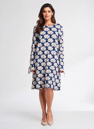 Robe mi-longue imprimé fleurs manches longues bleu MD'M femme