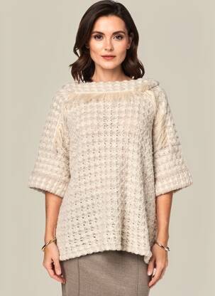 Pull col rond manches 3/4 beige TRICOT CHIC femme