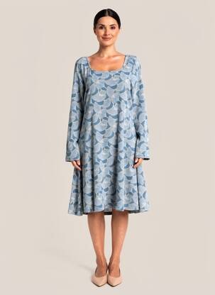 Robe mi-longue imprimé fantaisie manches longues bleu MD'M femme