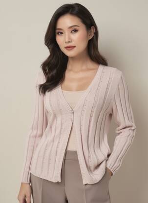 Gilet manches longues coupe cintrée rose DIVAS femme