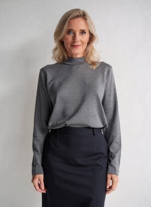 Pull col roulé coupe cintrée manches longues gris FRANCE RIVOIRE femme