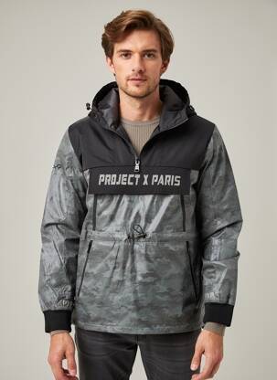 Parka manches longues a capuche noir PROJECT X PARIS homme