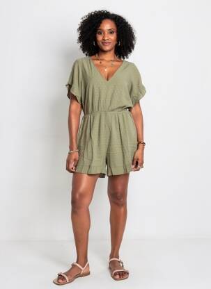 Combishort tissage crêpe manches courtes vert MOLLY BRACKEN femme