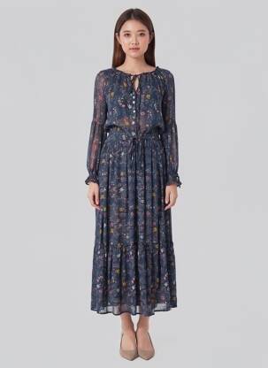 Robe longue manches longues manches longues bleu TEDDY SMITH femme