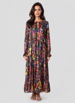 Robe longue imprimé fantaisie manches longues noir GRACE & MILA femme